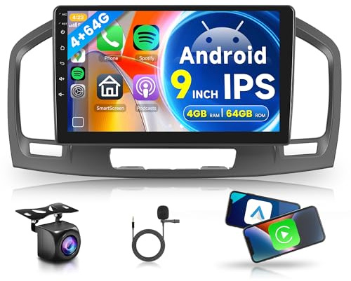 4G+64G Inalámbrico Carplay Android Radio Coche para Opel Insignia 2008-2013 Buick Regal 2009-2013 9 Pulgadas Radio Coche Android Auto GPS Navi WiFi Mirror Link Bluetooth FM/RDS/32EQ/SWC Cámara Trasera