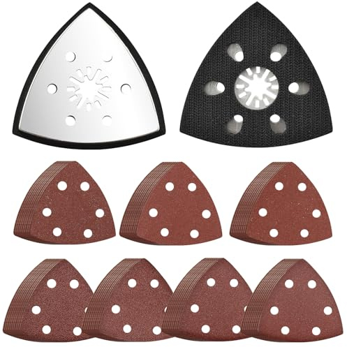 BIGP 2 placas de lija triangulares, multiherramienta de 93 mm, con 70 lijadoras triangulares, 10 hojas cada una, 60, 80, 120, 180, 240, 320, 400, para triángulos de lijado