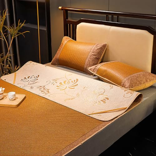 Estera de Cama de Bambú, Estera De Bambú Plegable De Doble Cara para Cama, Suave, Transpirable, Absorbe el Sudor, colchoneta para Verano, para el hogar, Escuela, Dormitorio(Color A,90 * 190cm)