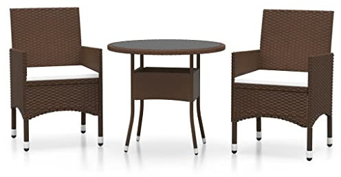 Eleganz 3-TLG. Bistro-Set aus Poly-Rattan & Hartglas - Langlebiges Gartenmöbel für Terrasse & Balkon - Pulverbeschichteter Stahl & Wetterfest