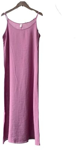 Dam bomull silke hel underklänning nattlinnen linne klänning underkjol lång underklänning linne klänning, Lila – 90 cm, XL