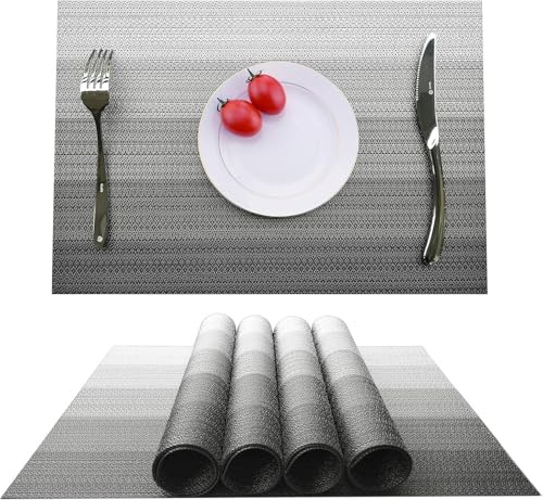 Platzsets Grau Modern Sommer 4er Set, 30x45cm Urlaub Abwischbar Tischsets Waschbar Baumwolle Leinen Stoff Abgrifffeste Hitzebeständig Platzdeckchen für Esstisch Speisetisch Küche Party Deko