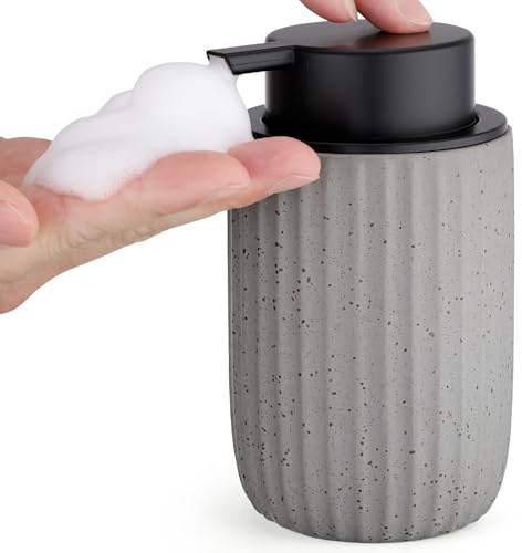 Segbeauty Dispenser Sapone Schiuma, 320ml Dispenser Shampoo e Bagnoschiuma, Erogatore Liquido Riempibile, per Shampoo, Bagno Ceramica (Grigio)