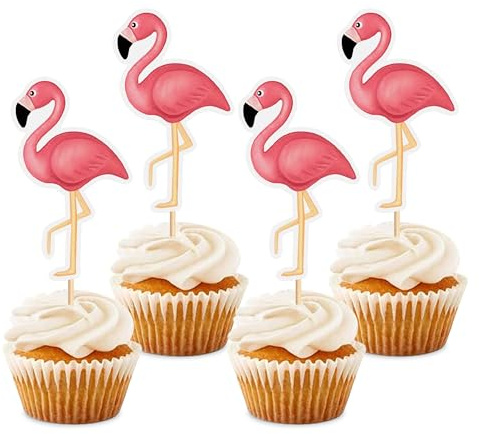 Blumomon Cupcake-Topper mit Flamingo-Motiv Happy Birthday, tropischer Regenwald, Cupcake-Dekoration, Picks, Flamingo-Thema, Kuchendekorationen für Babyparty, Kinder, Jungen, Mädchen