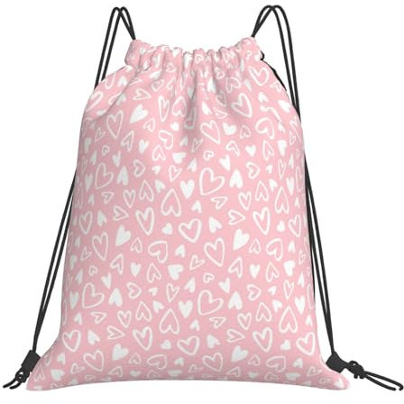 Wasserdicht Beutel Zum Bemalen 36X42Cm Rosa Herzen Turnbeutel Mit Kordelzug Personalisiert Tagesrucksack Für Kinder, Schule, Erwachsene