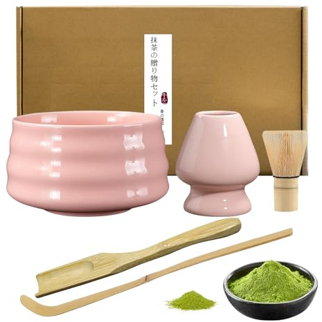 5 Pièces Kit Matcha Complet, Comprend Un Bol à Matcha Avec Bec Fouet à Matcha Cuillère à Thé Tamis à Matcha Un Support Pour Fouet,Idéal Pour Préparer Des Boissons Au Thé Matcha