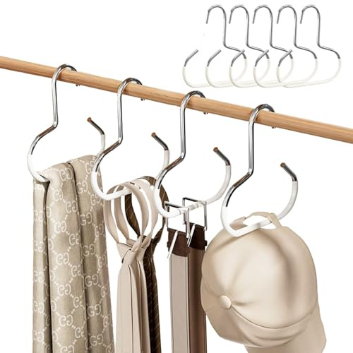 5PCS Scarf Hanger, Tie Belt Organiser for Wardrobe Space Saving Belt holder Hanging Storage Rack Closet Hangers for Scarves, Hats, Bags