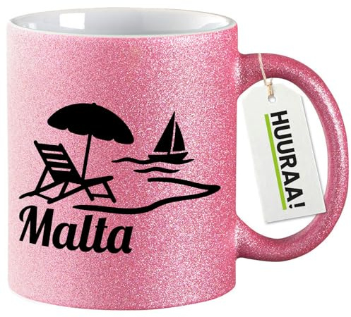 Huuraa Tazze Glitterate Malta Tazza da caffè Regalo Rosa 330ml Malta Souvenir