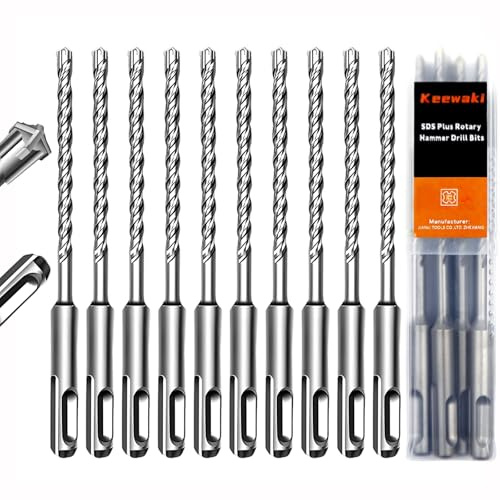 Keewaki 10 Pack 6mm x 160 SDS Plus Rotary Hammer Drill Bits Set, Cross Carbide Tip, Heavy Duty Masonry Drill Bits for Concrete, Brick Hammer Drill Bits - Concrete Drill Bit Set