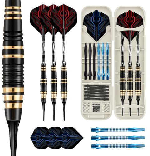 HUANQU Soft Tip Darts Set – 3 Pack Professional Darts Plastic Tip | Includes Extra Darts Tips/Flights/Shafts &Darts Case Accessories，Soft Tip Darts for Electronic Dart Board for Adults Darts