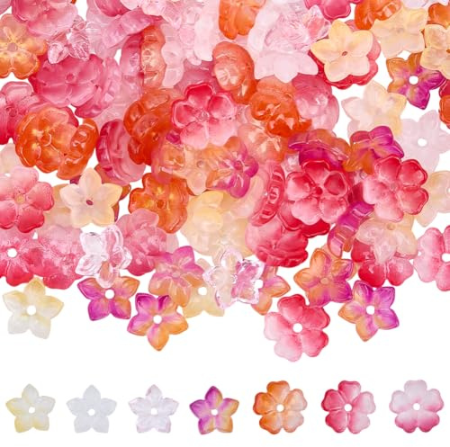 SUNNYCLUE 1 scatola Da 140 pezzi di Perline A Forma di Fiore di Ciliegio In Vetro Trasparente Gialle Bianche e Rosse A Forma di Fiore Distanziatori per La Creazione di Gioielli Bracciali Da Donna Coll