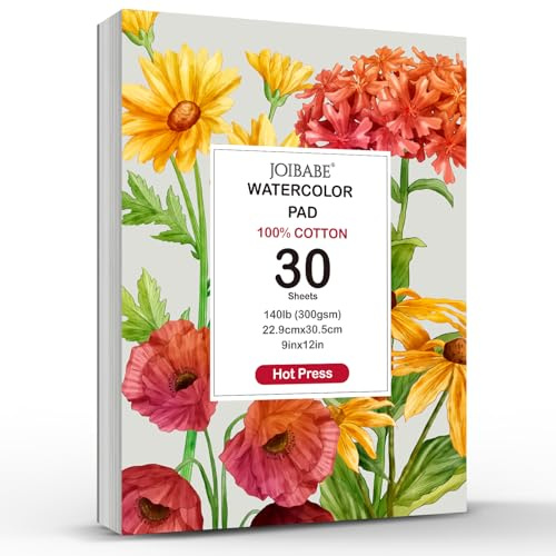 joibebe A4 Watercolour Pad 30 Sheets 300GSM Water Colour Paper, 100% Cotton,Glue Bound,Hot-Pressed Watercolour Sketchbook Drawing Painting Supplies for Artists Adults Students Wet Dry Mixed Media