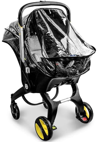 Stroller Rain Cover, Black Transparent Waterproof Buggy Cover with Zipper Door for Car Seat Strollers