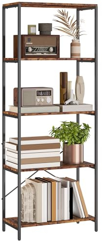 HOMCOM 5-Tier Bookshelf Industrial 79 x 35 x 161 cm Rustic Brown and Black