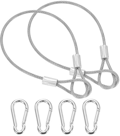 PATIKIL 8 Inch Safety Cable Lock, 2 Pcs 304 Stainless Steel Security Wire Ropes Double Loop Anti-Theft Safety with 4 Spring Buckles for Bicycles Luggage Stage Lighting, Clear