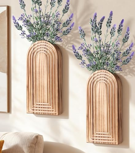 Wooden Wall Vase Set of 2, Wall Hanging Planter Modern Farmhouse Wall Decor for Boho Wall Decor for Indoor Entryway Hallway Bathroom Living Room Dining Room
