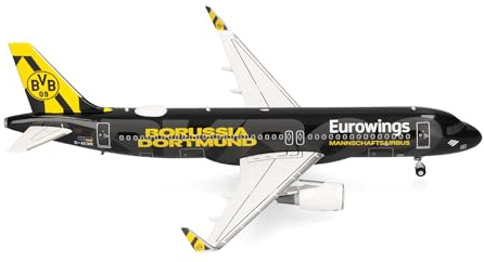 Herpa Modellflugzeug Eurowings Airbus A320 BVB Mannschaftsairbus (2025), Miniatur im Maßstab 1:200, Sammlerstück, Flugzeug Modell mit Standfuß, Metall