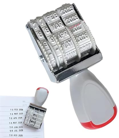 YiXjiuBP 1-Pack Self-Inking Rotating Date Stamp - Adjustable Calendar Date Stamper for UK Office/Warehouse, 4mm Font, Ideal for UK Document Marking & Date Stamping