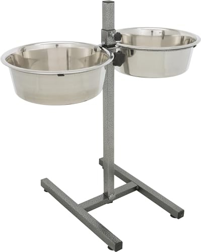 TRIXIE Hundebar mit 2 Edelstahlnäpfen - höhenverstellbar - Napfarretierung und Klapperschutz - justierbare Gummifüße - spülmaschinengeeignet - Metall/Edelstahl - 2 x 4,5 l - ø 29 cm - 24923