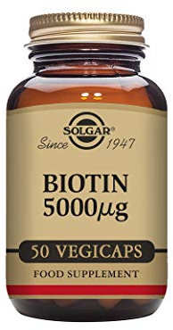 Solgar Biotin 5000 mcg Vegetable Capsules - High Strength Formula - Supports Hair Growth, Glowing Skin, Energy & Vitality - Health Supplement - Sugar Free - Suitable for Vegans - Pack of 50