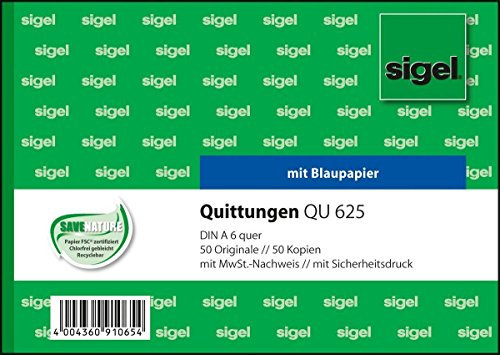 Sigel Quittung, mit Blaupapier und Sicherheitsdruck, A6 quer, 2x50 Blatt