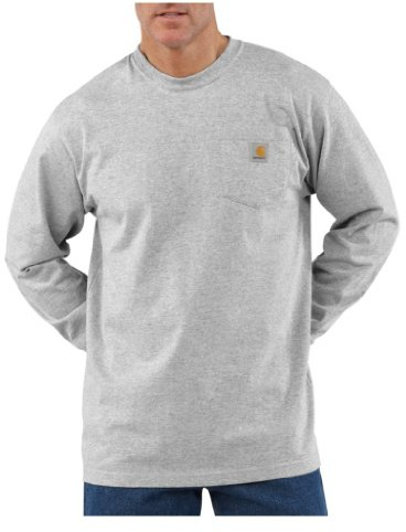 Carhartt Pocket T-Shirt de manga larga, Loose Fit, tejido grueso Para Hombre, Jaspeado gris, S