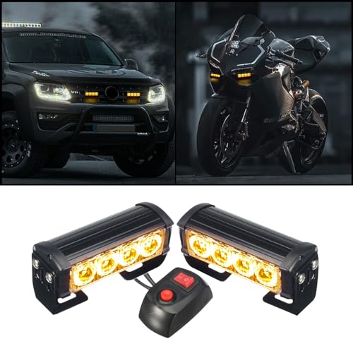 HEHEMM Lumières Stroboscopiques, 2PCS 8 LEDs d'urgence Stroboscopique Feux de Détresse Feux de Secours Clignotant Feux D'avertissement 10-30V Universel pour Voiture Camion Remorque(Ambre)