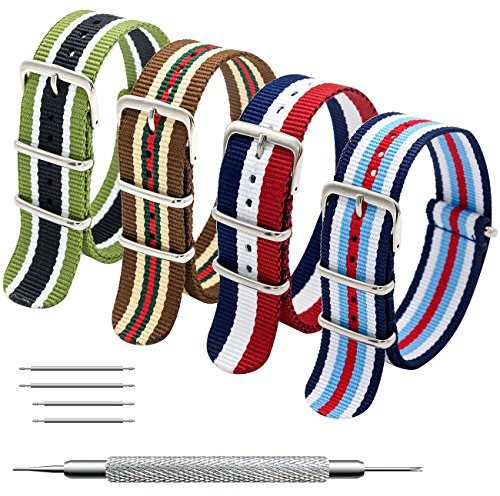 MEGALITH Klockor Rem NATO 4/8 Uppsättningar 16mm 18mm 20mm 22mm 24mm Klockarmband Nylon Ballistiska Swiss Zulu Remmar med Spänne i Rostfritt Stål