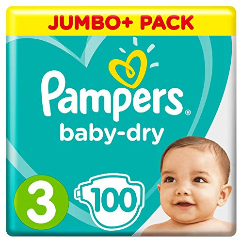 Pampers Baby-Dry Lot de 100 couches taille 3 avec canaux d'aération pour une séchage de nuit respirante (6 à 10 kg)