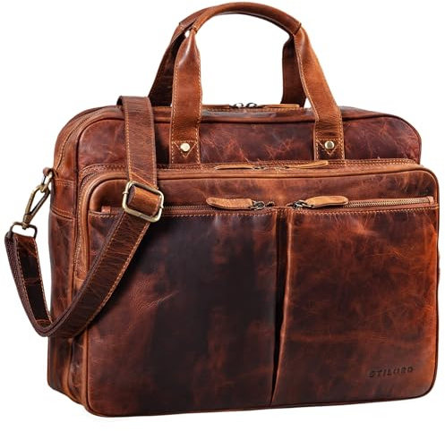 STILORD 'Remus' Ledertasche Umhängetasche Leder Aktentasche Groß 15,6 Zoll Laptoptasche abnehmbarer Schultergurt Lehrertasche, Farbe:kara - cognac