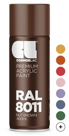 COSMOS LAC Sprühlack braun, glänzend - Spraydosen Sprühfarbe DIY Lack Acryllack Spray Farbspray Sprühdose Lackspray Farbe für Kunststoff, Metall, uvm. (RAL 8011 - nussbraun)