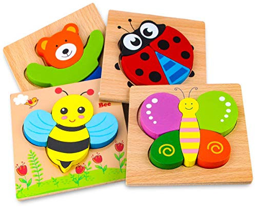 Holzpuzzle, Afufu Holzspielzeug ab 1 2 3 Jahren, 4 Stück Steckpuzzle Holz Montessori Spielzeug für Baby, Tier Holzpuzzle Puzzle Kleinkind Lernspielzeug für Kinder