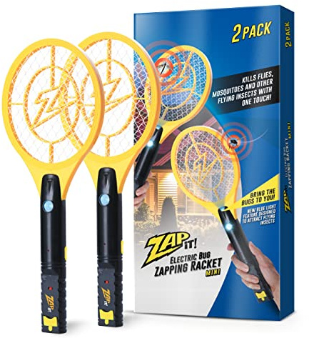 ZAP iT! Electric Fly Swatter Racket & Mosquito Zapper with Blue Light Attractant - High Duty 4,000 Volt Electric Bug Zapper Racket - Fly Killer USB Rechargeable Fly Zapper Indoor Safe - 2 Pack, Yellow