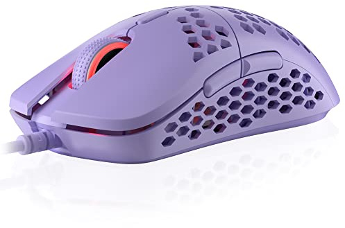 HK Gaming Mira M Ultraleichte, Mit Wabenmuster Versehene, Beidhändige, Kabelgebundene RGB Gaming-Maus - 6 Tasten - 12 000 CPI - 63 g (Mira-M, Lavendel)