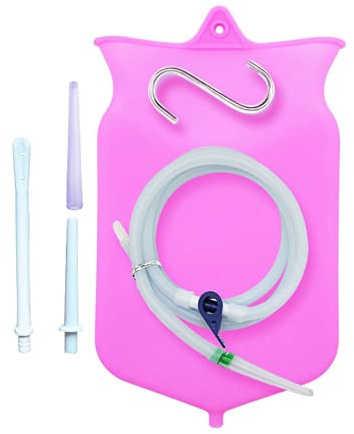 Sac à lavement de 2 l, Premium Lavement Douche, Kit Sac De Lavement en Silicone Non-Toxique 2 Litres, Vagin Nettoyeur Kit de Lavement, Bag pour Nettoyage de Côlon Detox Soulage la Constipation-rose