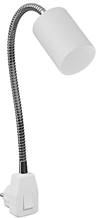 ledscom.de Steckdosenleuchte/Leselampe WAIKA, Schwanenhals, Schalter, weiß, 1x GU10 max. 60W
