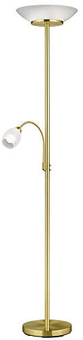 Stehlampe Standleuchte Wohnzimmerlampe Deckenfluter Metall messing farben mit flexiblem Lesespot, getrennt schaltbar, Glasschirm, 2x E27 1x E14, DxH 34x180 cm