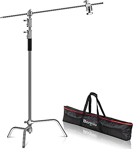 Bonnlo C Ständer, 150-300cm C Stand Stativ verstellbares Edelstahl-Stativ mit Auslegerarm für Fotoschirme, Reflektoren, Softboxen und Lampen