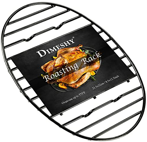DIMESHY Roasting Rack, Black with Integrated Feet, Enamel Finished, Nonstick, fit for 15 inches Oval Roasting pan, Safety, Dishwasher, Great for Basting, Cooking, Drying, Cooling Rack. (12.5”x 8.5”)