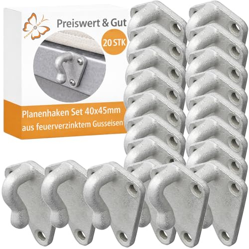 Preiswert&Gut 20 x Planenhaken für Anhänger Metall Spannhaken Abmessungen 40 x 45 mm Zurrhaken Netzhaken zur Befestigung von Anhängernetzen oder Planen