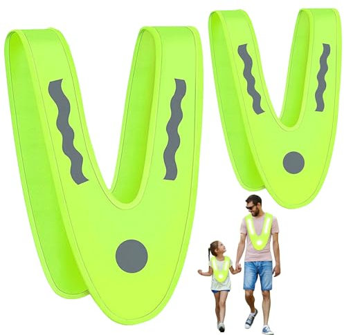 Warnweste Kinder, 2 Stück V-Form Signalkragen, Reflektorweste Kinder + Warnkragen Erwachsene, Pannenweste Sicherheitsweste für Nachtreisen, Warnschutzweste Universal Größe für Kinder Erwachsene