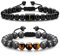 TINGN 2 Stück Naturstein Perlen Armbänder für Männer, Tigerauge Schwarzer Lavastein Obsdian Perlenarmbänder für Männer Aromatherapie Atherisches Öl Diffusor Armbänder Erste Armband Geschenke (L)
