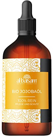 Al Balsam - Bio Jojobaöl kaltgepresst - 100ml - 100% rein und natürlich - ohne Zusätze - Pflege für Haut, Gesicht, Haare & Nägel – Naturkosmetik für Frauen, Männer & Kinder - nativ - vegan
