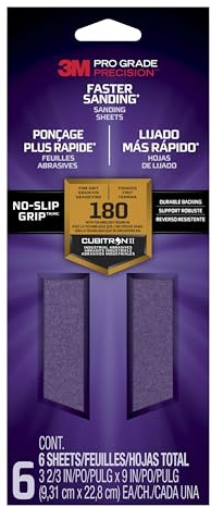 3M Hojas de lija Pro Grade Precision Faster, grano 180 Fino, 127180TRI-6, 9,31 cm x 22,8 cm, 6/Paquete
