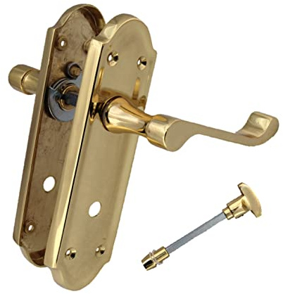 Haven Heritage Bathroom Door Handles, Brass Door Handles Internal Ashworth Style - Bathroom Door Handle, Internal Door Handles - Back Plate Size 170mm x 48mm Sold in Pairs (Bathroom Handle x 1)