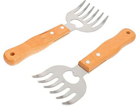 DOITOOL 2stücke Fleischkrallen Aus Edelstahl Zum Zerkleinern Von Hühnerfleisch Rindfleisch Und Schweinefleisch Mit Langem Holzgriff Und Rechendesign Für Hitzebeständig Und Leicht Zu Reinig
