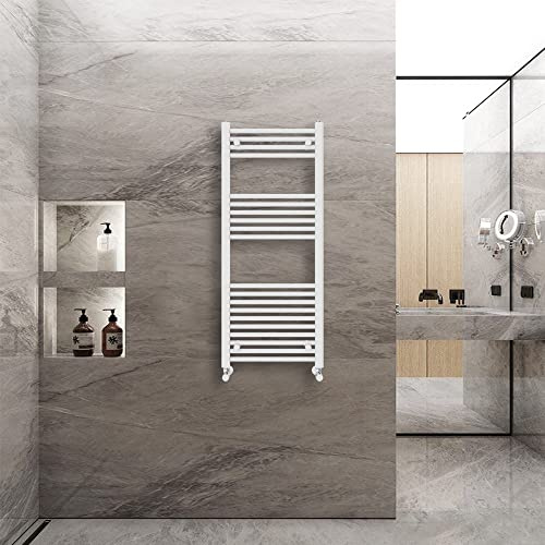 Warmehaus Straight Heated Towel Rail Radiator Ladder White 1200x500mm | Central Heating Radiators for Bathroom Kitchen, Wall Mounted Vertical Warmer, 22mm Tube, Premium Mild Steel, Small