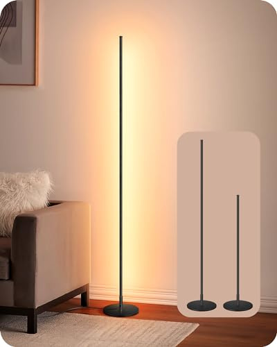 EDISHINE LED Corner Floor Lamp, 57.5 Minimalist Dimmable Sleek Light, Adjustable Height, Standing Tall Floor Lamps for Living Room, Bedroom, Office, 3000K Warm White Light, Black