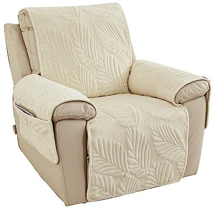 Highdi Luxury Jacquard Sesselschoner für Relaxsessel 1 Sitzer mit Taschen, Sesselschutz Sesselauflage Universal Sesselbezug mit Armlehnen und Verstellbaren Riemen, Lehnenschutz (Beige)