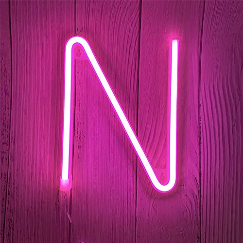 DWOOKE LED Letter Lights Pink Neon Letters,Light up Letters Neon Signs Battery or USB Operated Lighted Letters Neon Wall Lights Alphabet Decor for Birthday Party Wedding Christmas (Pink N)